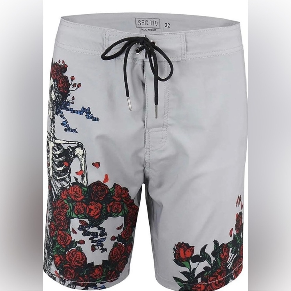 Men's Board Swim Shorts Section 119 Grateful Dead Bertha Skeleton Skull Roses 44